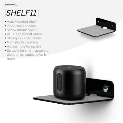 (2 Pack) 4" Small Floating Shelf Bluetooth Speaker Stand, Adhesive & Screw Wall Mount, Anti Slip, for Cameras, Baby Monitors, Webcam, Router & More