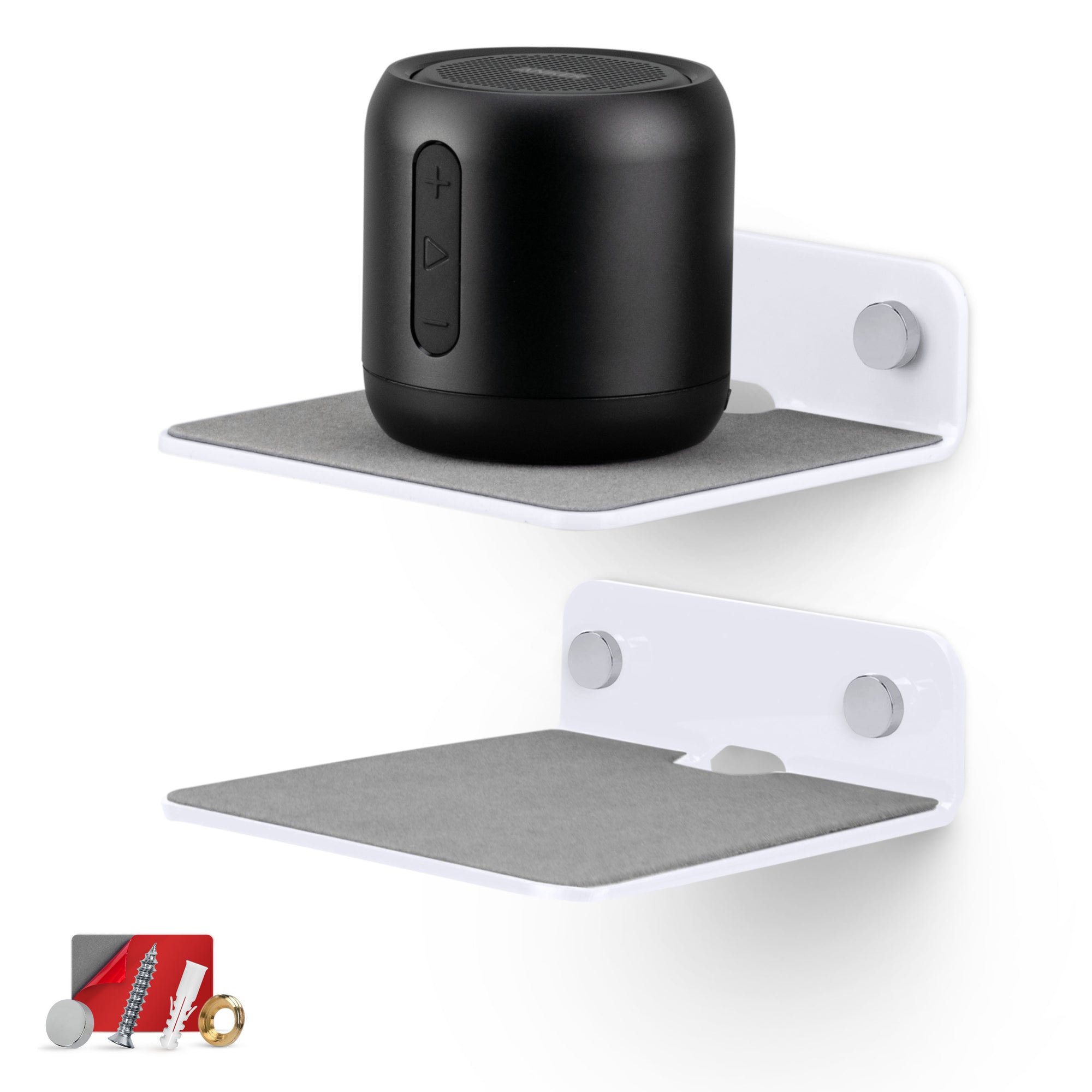 (2 Pack) 4" Small Floating Shelf Bluetooth Speaker Stand, Adhesive & Screw Wall Mount, Anti Slip, for Cameras, Baby Monitors, Webcam, Router & More