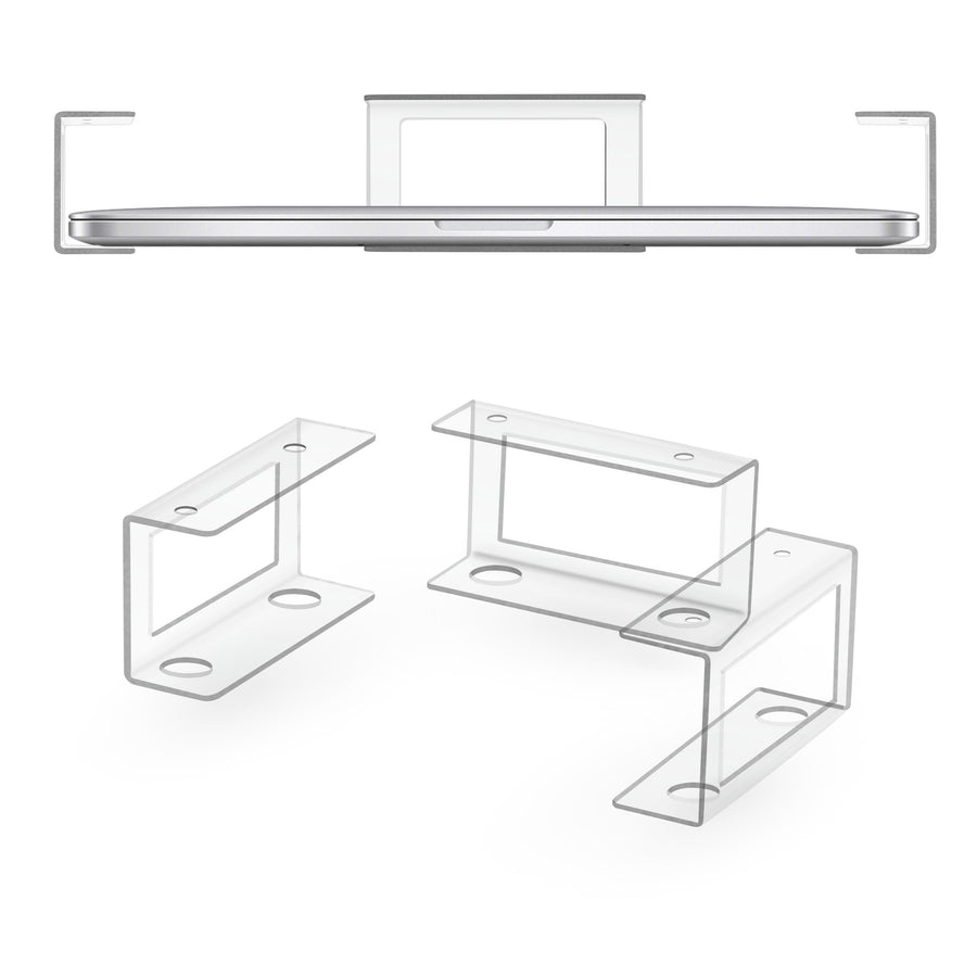Under Desk Laptop Holder Clear Mount VHB & Screw In Devices like Laptops Macbooks Surface Keyboard Routers Modems Cable Box Network Switch & More
