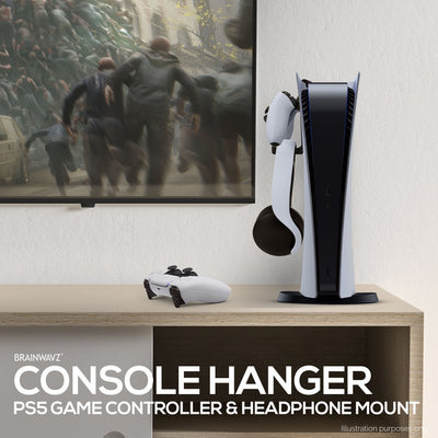 PS5 Game Controller & Headphone Hanger Console Mount for PlayStation PS5 DualSense Gamepad, Hook-On Hanger Bracket