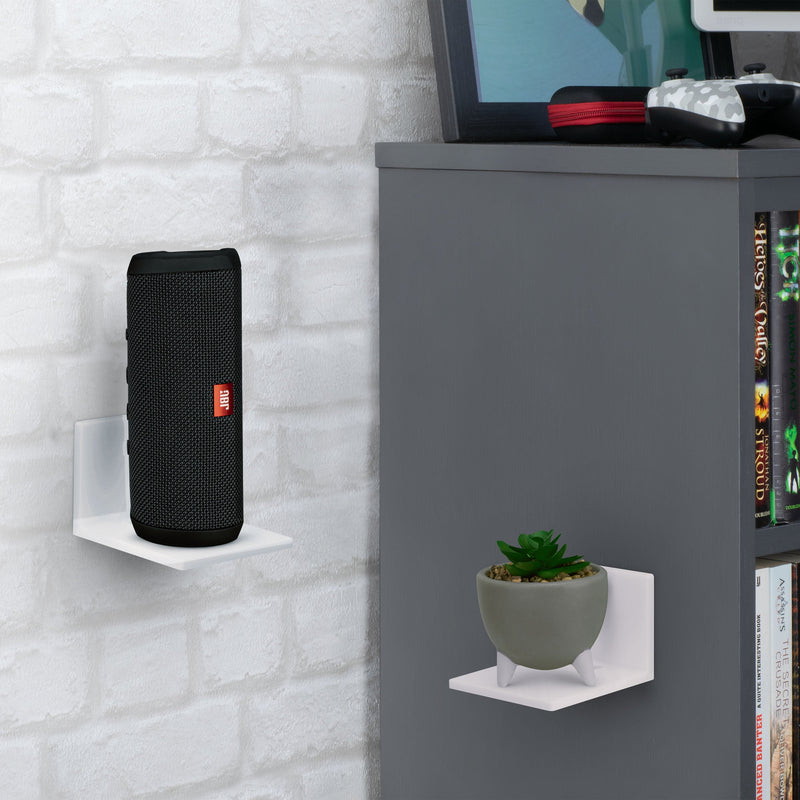 3.5” Small Floating Shelf Speaker & Camera Stand, Self Adhesive, No Sc ...