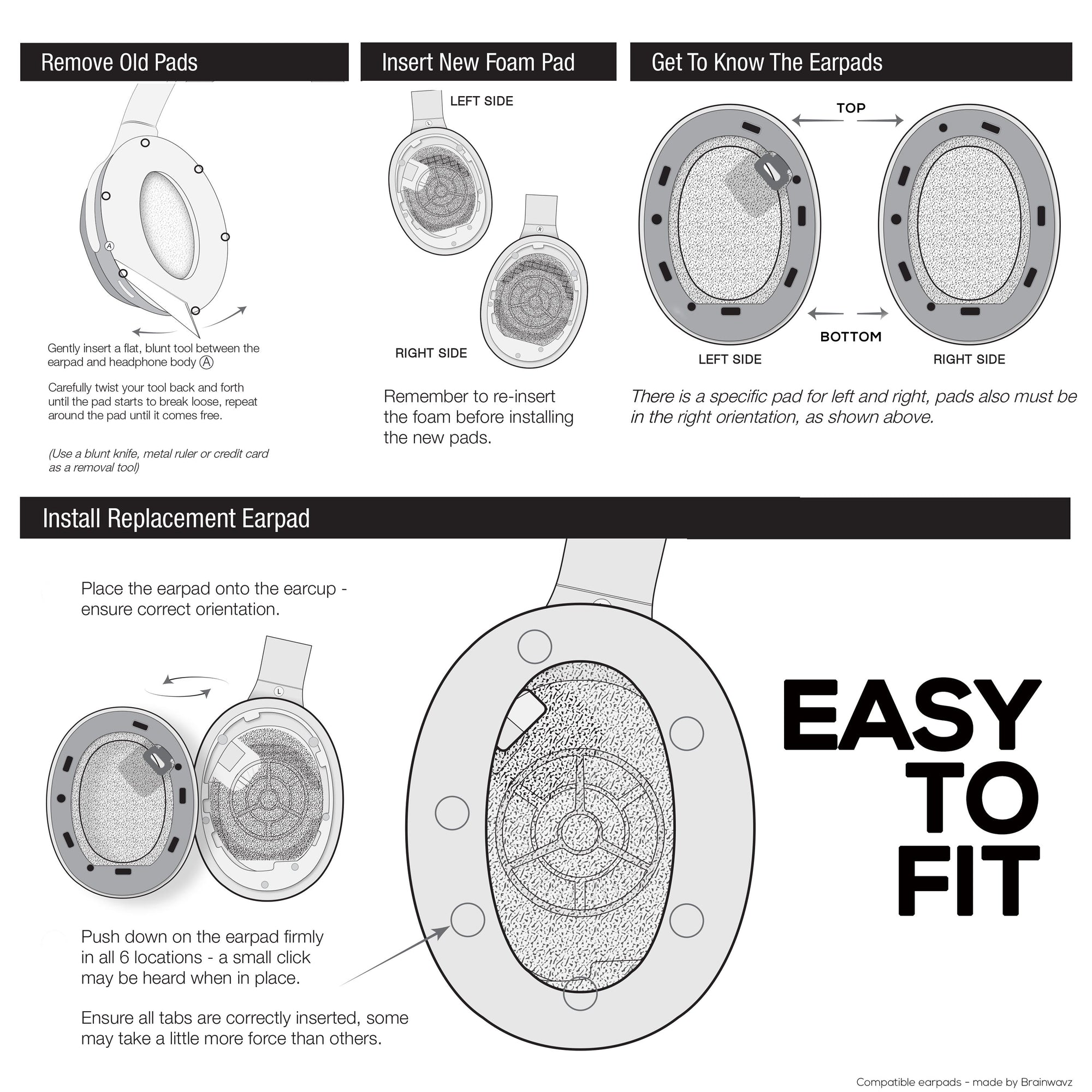 Sony WH-1000XM4 Replacement Earpads - Soft PU Leather & Memory Foam Ear Pad Cushions For Extra Comfort, Easy & Quick Installation
